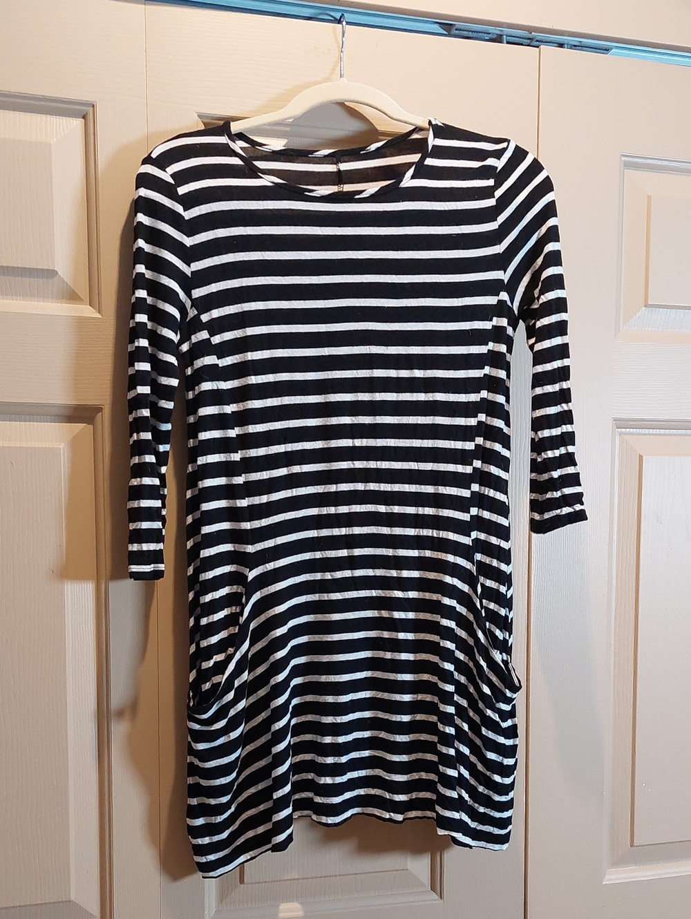 Black & White Striped Women's Dress - Classic Scoop Neck